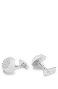 Textured octagonal-shaped cufflinks in brass, Silver tone