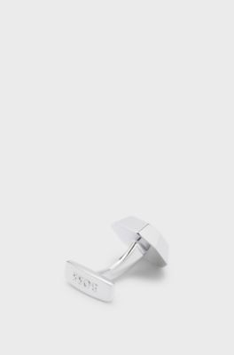Textured octagonal-shaped cufflinks in brass, Silver tone