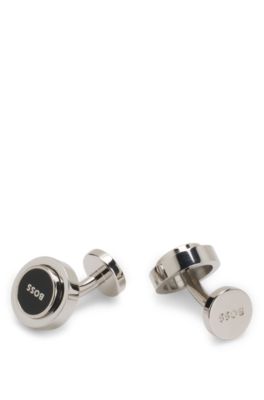 Round cufflinks with reversible design, Black