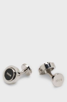 Round cufflinks with reversible design, Black