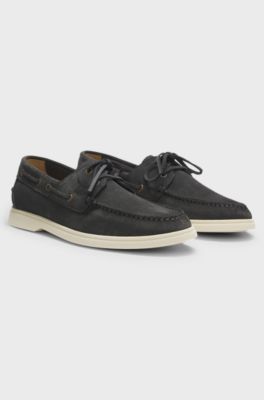 Zapatos n&aacute;uticos de ante con suela en contraste, Gris oscuro