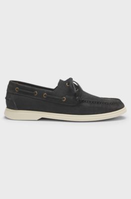 Boat shoes in suede with contrast sole, Dark Grey