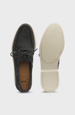 Scarpe da barca in pelle scamosciata con suola a contrasto, Grigio scuro