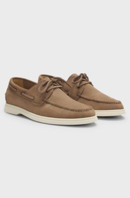 Bootschuhe aus Veloursleder mit Kontrastsohle, Beige