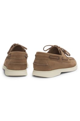Boat shoes in suede with contrast sole, Beige