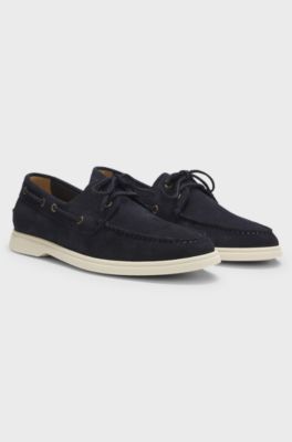 Boat shoes in suede with contrast sole, Dark Blue