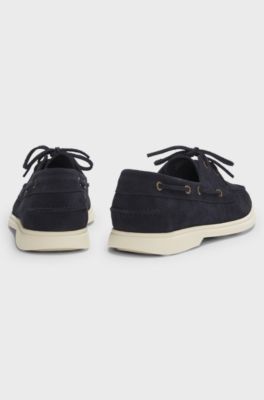 Boat shoes in suede with contrast sole, Dark Blue