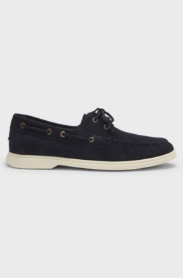 Boat shoes in suede with contrast sole, Dark Blue