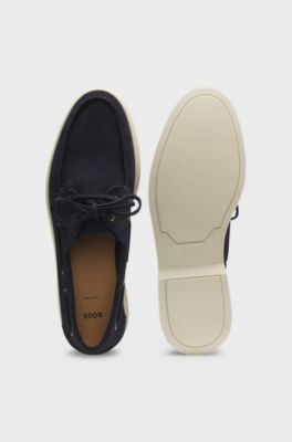 Boat shoes in suede with contrast sole, Dark Blue
