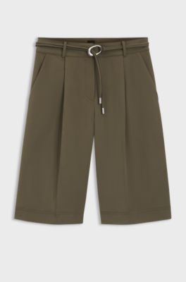 Relaxed-fit shorts with buckled belt, Dark Green