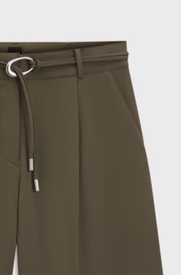 Relaxed-fit shorts with buckled belt, Dark Green