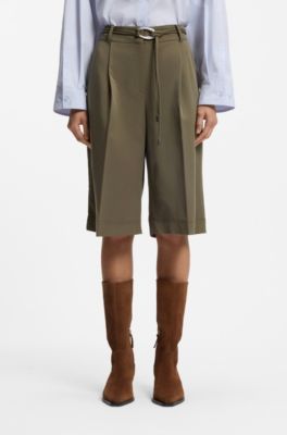 Relaxed-fit shorts with buckled belt, Dark Green