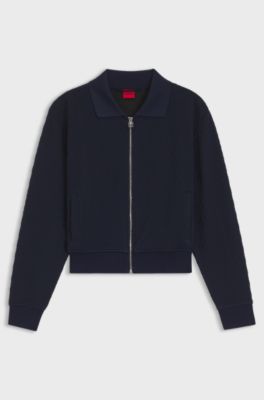 Sweatjacke mit Rei&szlig;verschluss und Stack-Logo am Zipper, Dunkelblau