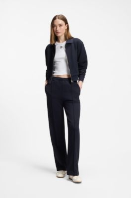Sweatjacke mit Rei&szlig;verschluss und Stack-Logo am Zipper, Dunkelblau