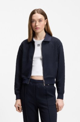 Zip-up sweatshirt with stacked-logo puller