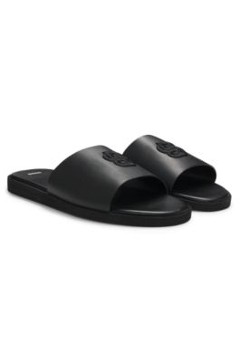 Faux-leather slides with Double B monogram, Black
