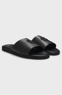 Faux-leather slides with Double B monogram, Black