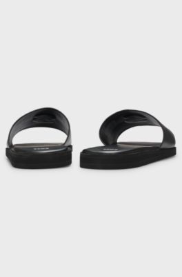 Faux-leather slides with Double B monogram, Black