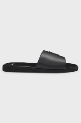 Faux-leather slides with Double B monogram, Black