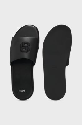 Faux-leather slides with Double B monogram, Black