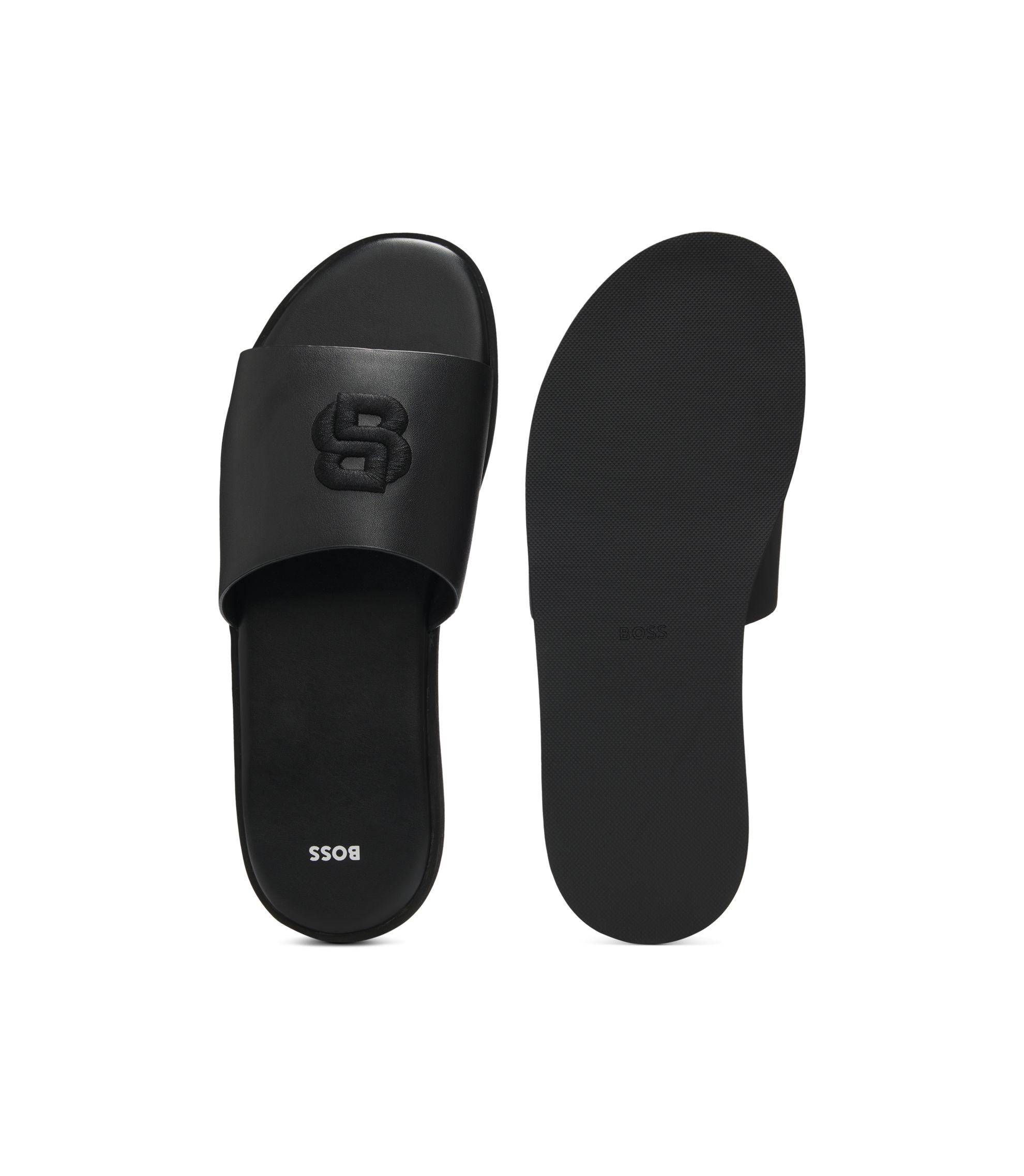 BOSS - フェイクレザー スライドサンダル Double Bモノグラム - ブラック