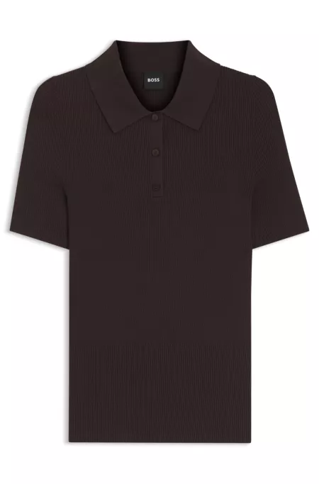 Rib-knit polo in breathable fabric
