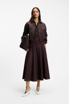 Rib-knit polo in breathable fabric, Dark Brown