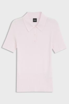 Rib-knit polo in breathable fabric, light pink