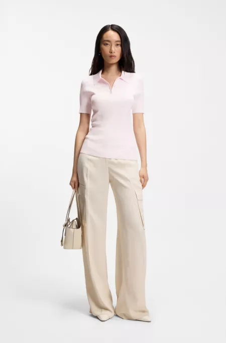 Rib-knit polo in breathable fabric