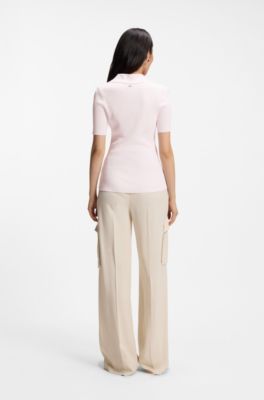 Rib-knit polo in breathable fabric, light pink