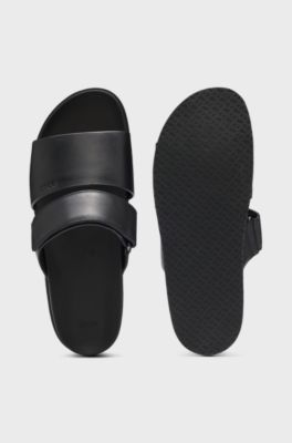 Leather slides with riptape strap, Black
