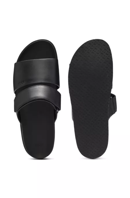 Leather slides with riptape strap