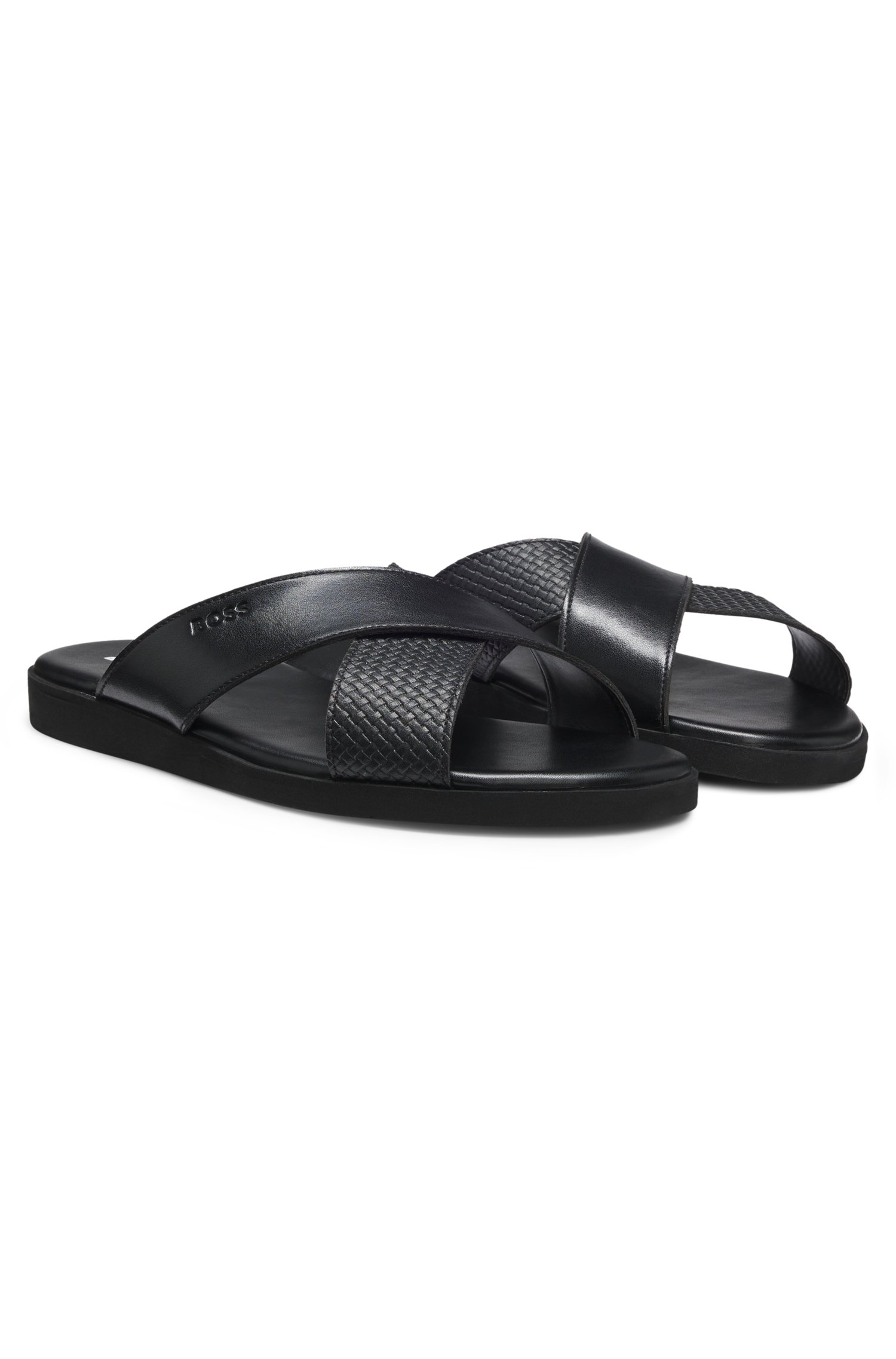Boss Faux-leather slides with plain and patterned straps sandaler herr
