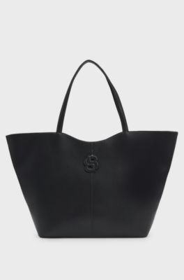Borsa tote in pelle martellata con monogramma Double B, Nero