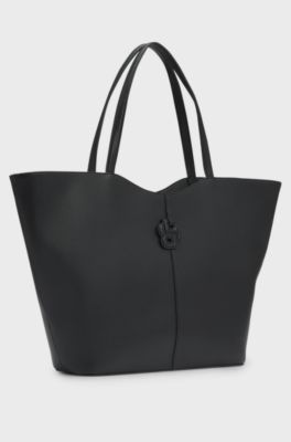 Borsa tote in pelle martellata con monogramma Double B, Nero