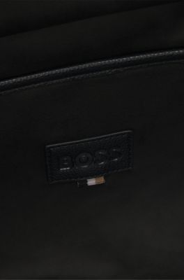 Cabas en cuir grain&eacute; avec monogramme Double B, Noir