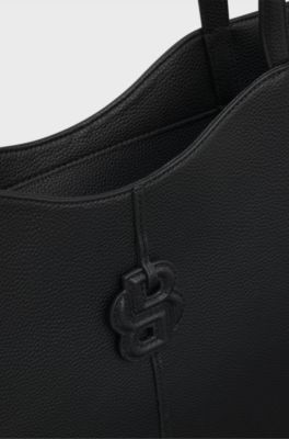 Borsa tote in pelle martellata con monogramma Double B, Nero