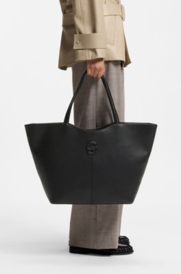 Grained tote bag with Double B monogram, Black