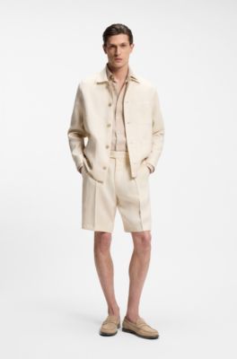 Suede moccasins with penny trim and embossed logo, Beige