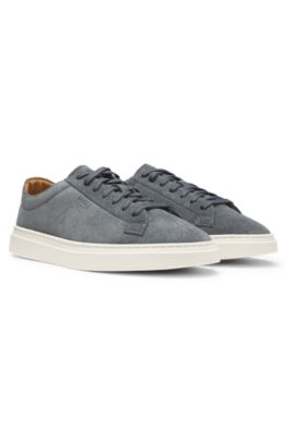 Suede trainers with embossed logo, Dark Grey