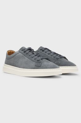 Suede trainers with embossed logo, Dark Grey