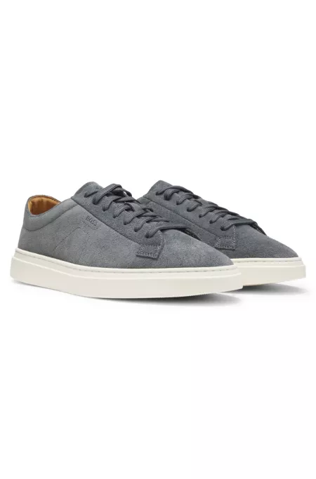 Suede trainers with embossed logo