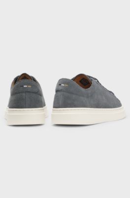 Suede trainers with embossed logo, Dark Grey