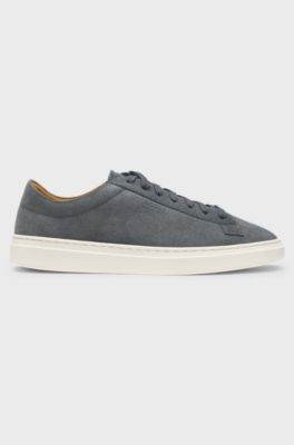 Suede trainers with embossed logo, Dark Grey