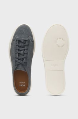 Suede trainers with embossed logo, Dark Grey