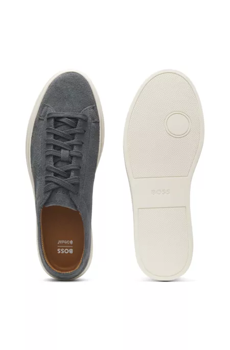 Suede trainers with embossed logo