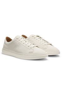 Suede trainers with embossed logo, White
