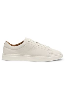 Suede trainers with embossed logo, White
