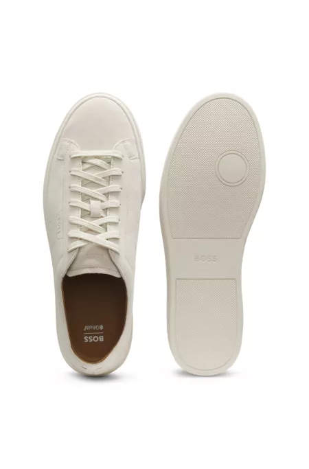 Suede trainers with embossed logo