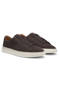 Suede trainers with embossed logo, Dark Brown